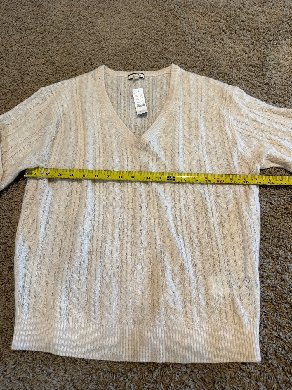 J. Crew Women’s 100% Cashmere Cream Cable-Knit V-Neck Sweater Sz S - Picture 8 of 9